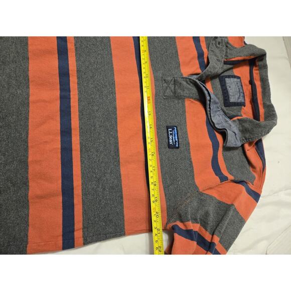 L.L. Bean Sweater Sz M Gray Orange Blue Rugby Shirt Henley Polo Mock Neck Y2K - Picture 8 of 9